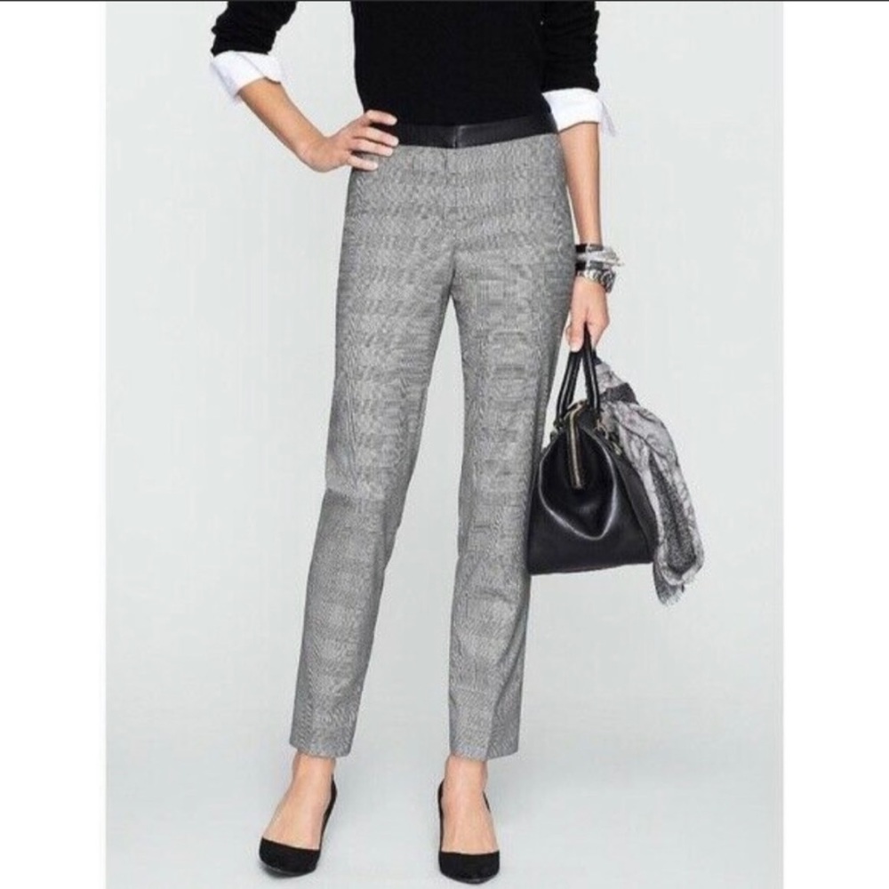 Talbots Petites Cropped Glen Plaid Dress Pants Faux Leather Trim Pockets ⬜️⬛️